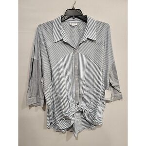 Westbound NWT Blouse Womens 3X Blue/White Striped 3/4 Sleeve Cotton‎ Blend